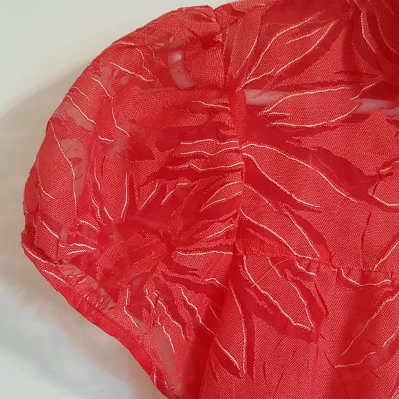 Red Button down Shirt with Sheer Floral Print - Picture 3 of 5